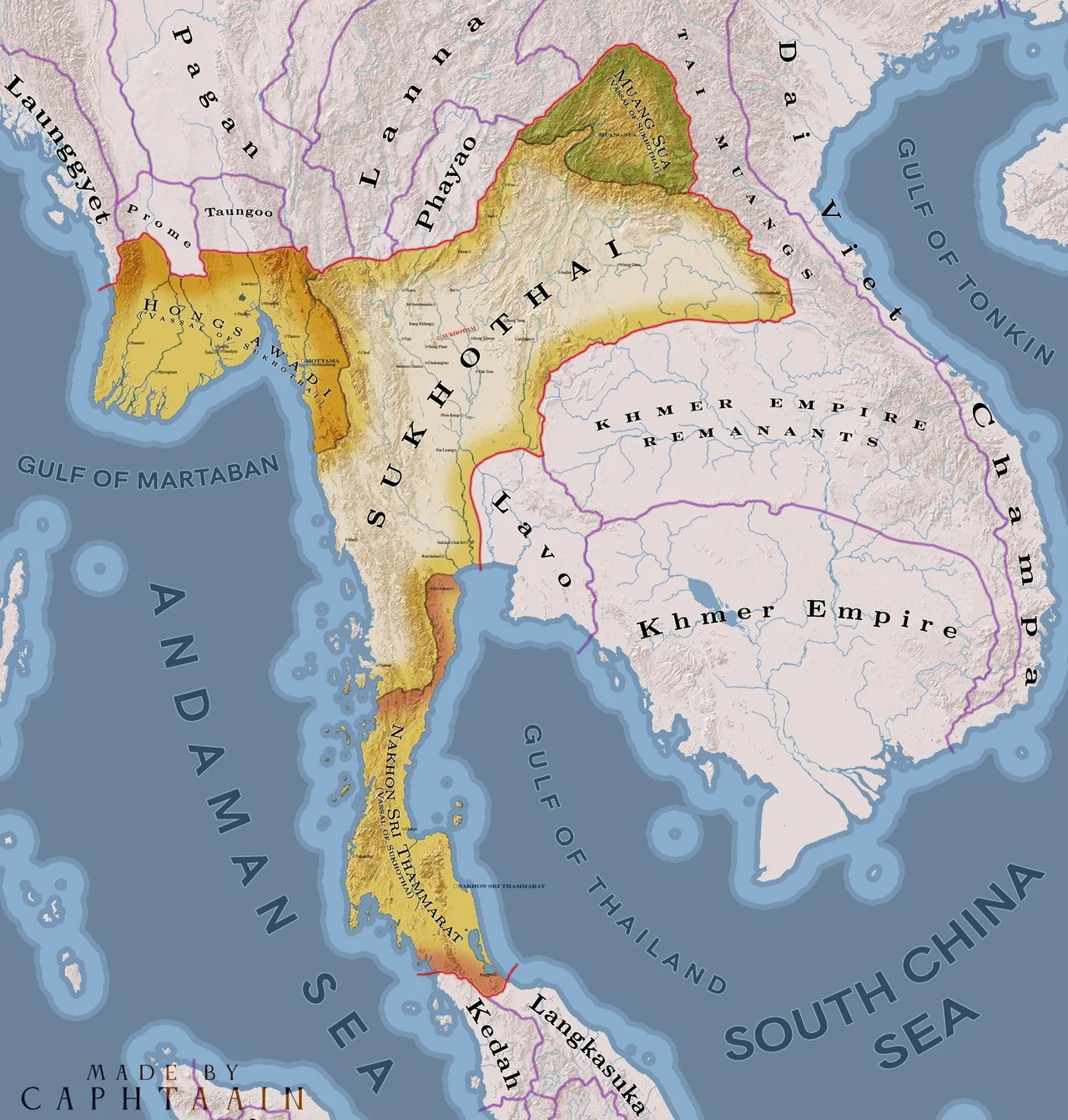 Map of Sukhothai under King Ramkhamhaeng